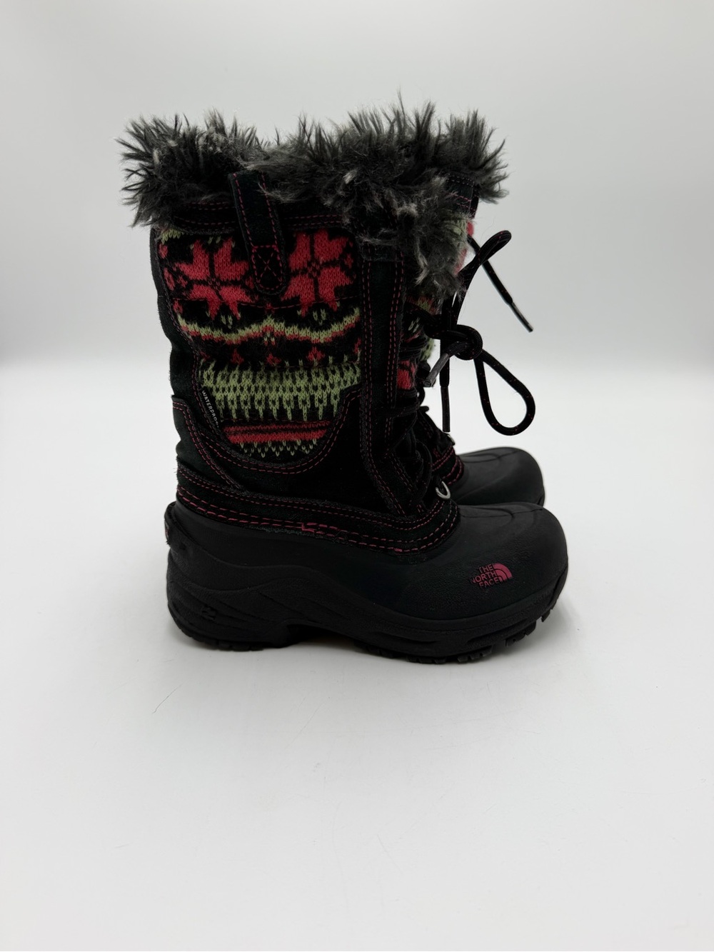 The North Face Shellista II Girls 13 Black Fair Isle Nordic Faux Fur Snow Boots